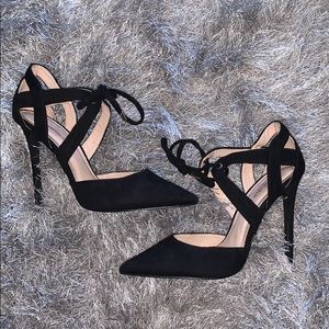Solid black suede heel